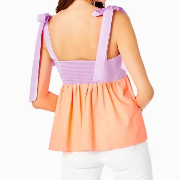 Lilly Pulitzer Anlee Cotton Top in Purple Iris/Peach Bellini - Picture 2 of 5